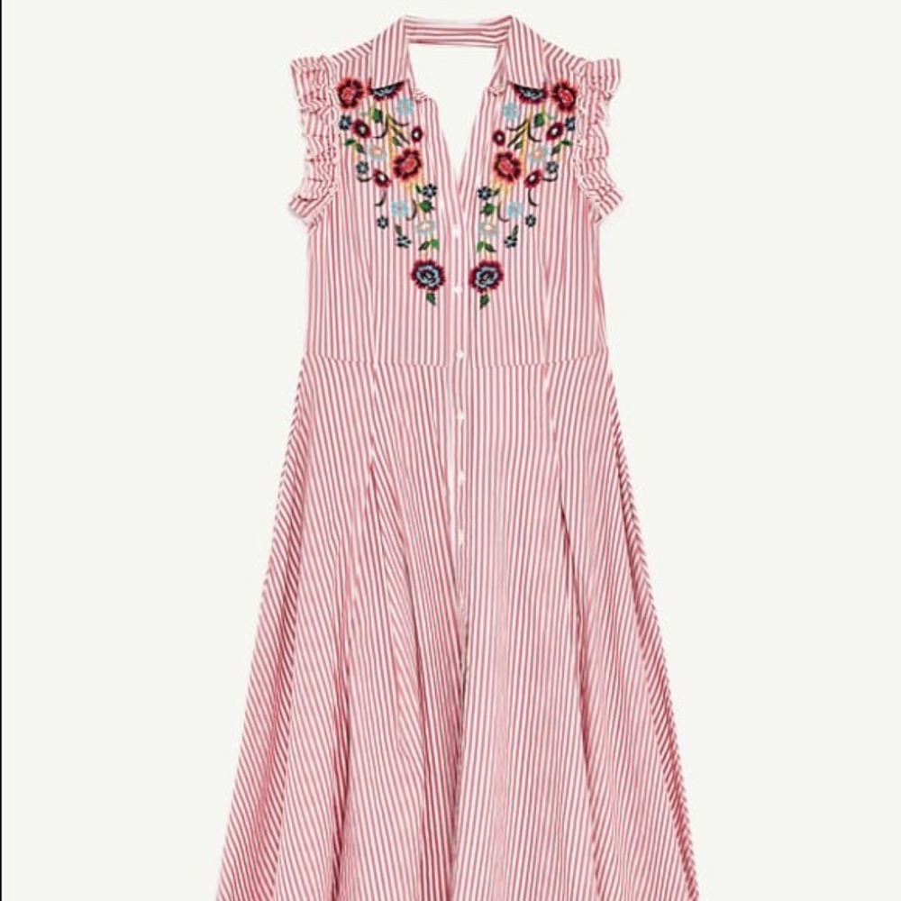 NWT Zara Striped Floral Embroidered Shirt Dress - Picture 5 of 5